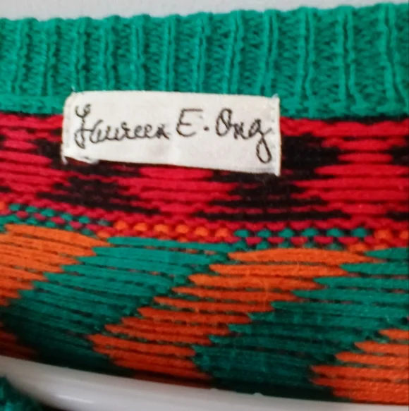 Vintage Laureen E Ong Button Down Sweater Womens Medium Cottagecore Tribal Cozy - Picture 5 of 7